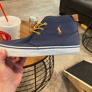 Used size 12 blue polo Ralph Lauren boots/shoes. Very nice multi color horse